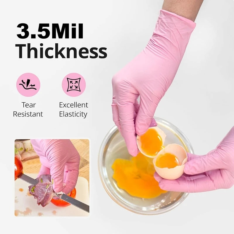20/50/100PCS Pink Nitrile Disposable Gloves 3.5mil Latex Free Household Cleaning Gloves for Food Pre Tattoo Beauty Esthetician - Smarsty