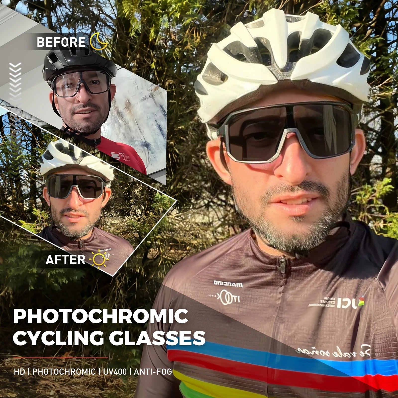 SCVCN Photochromic Cycling Glasses Bike Mountain Bicycle Golf UV400 Sunglasses Sport Protection Glasses for Men Women Baseball