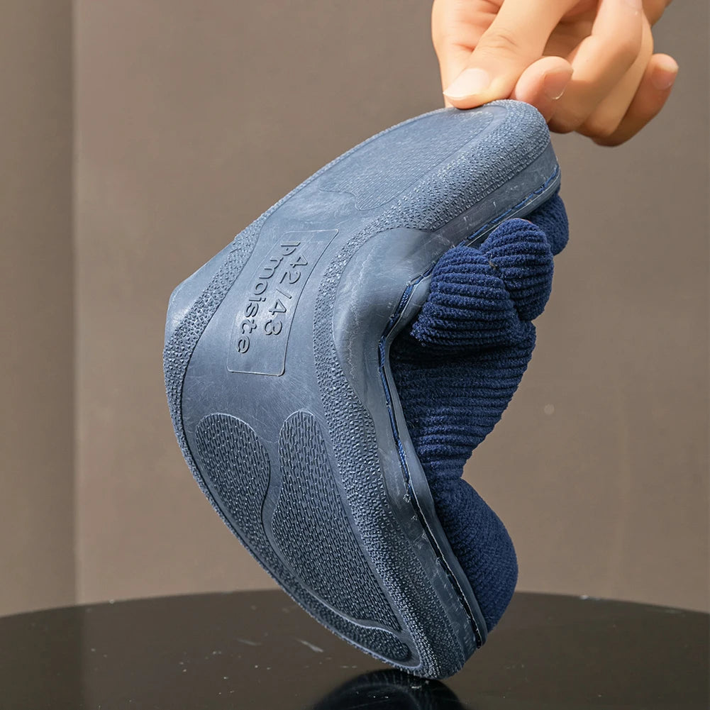 Warm Slippers for Men TPR Sole Memory Foam Soft Cushion Non Slip Stripe Design Comfortable Corduroy House Shoes - Smarsty