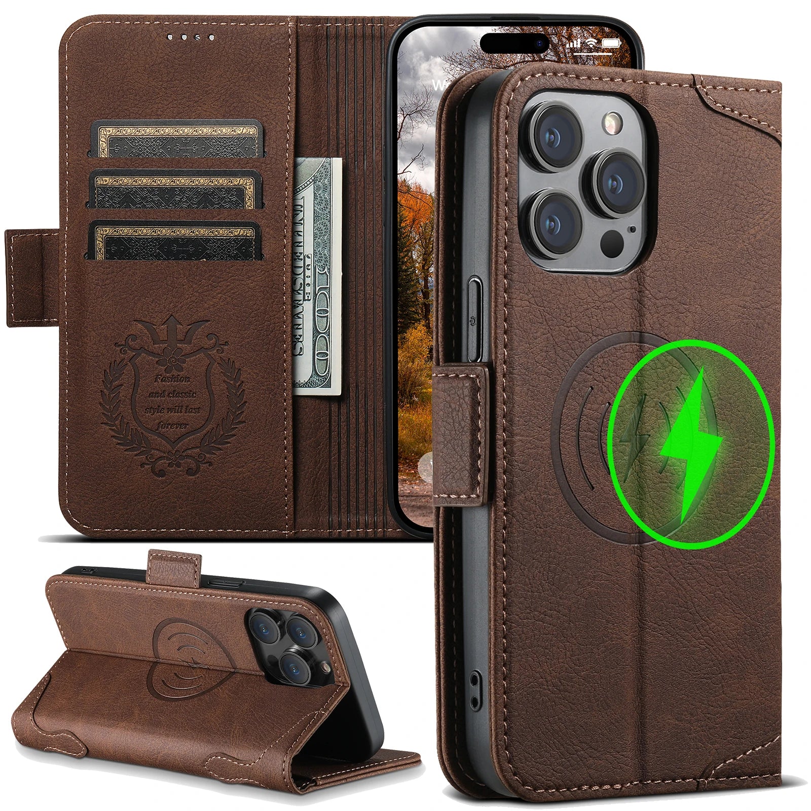 Card holder wallet Flip cover phone case Compatible with MagSafe magnetic wireless charging For iPhone 17ProMax 16Plus 15 14 13