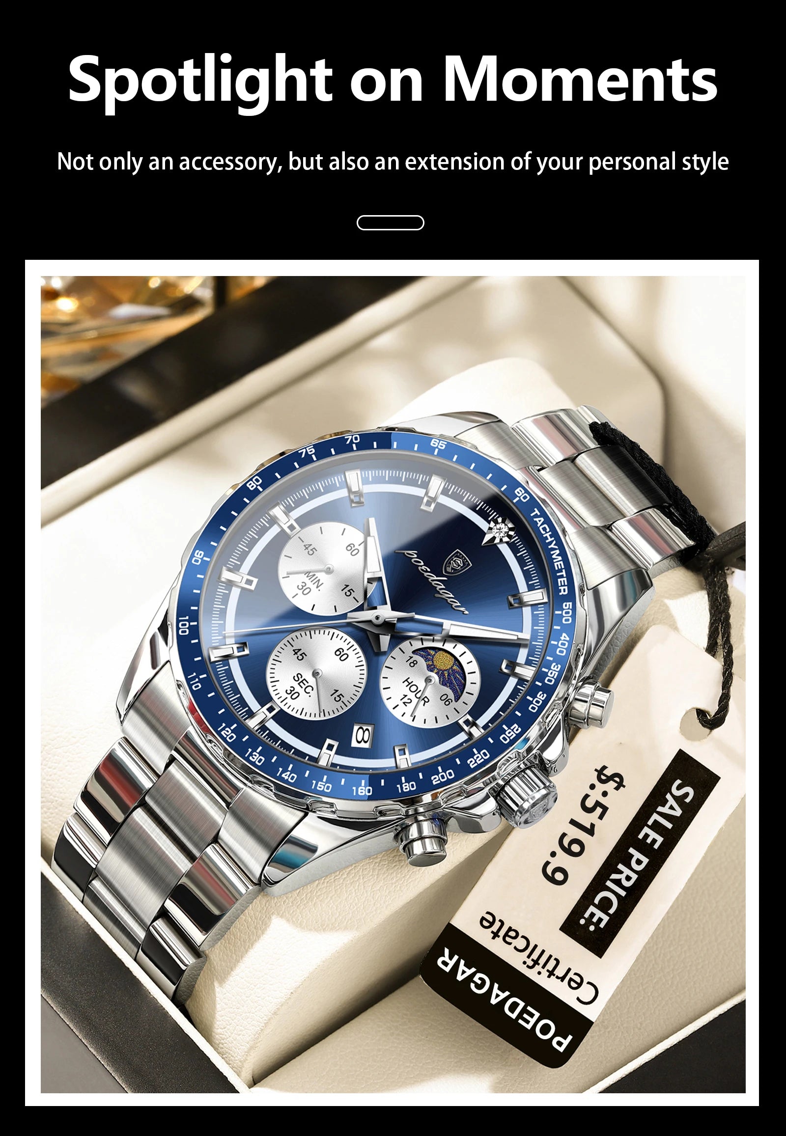 Waterproof Stainless Steel Men's Chronograph Watch - Smarsty