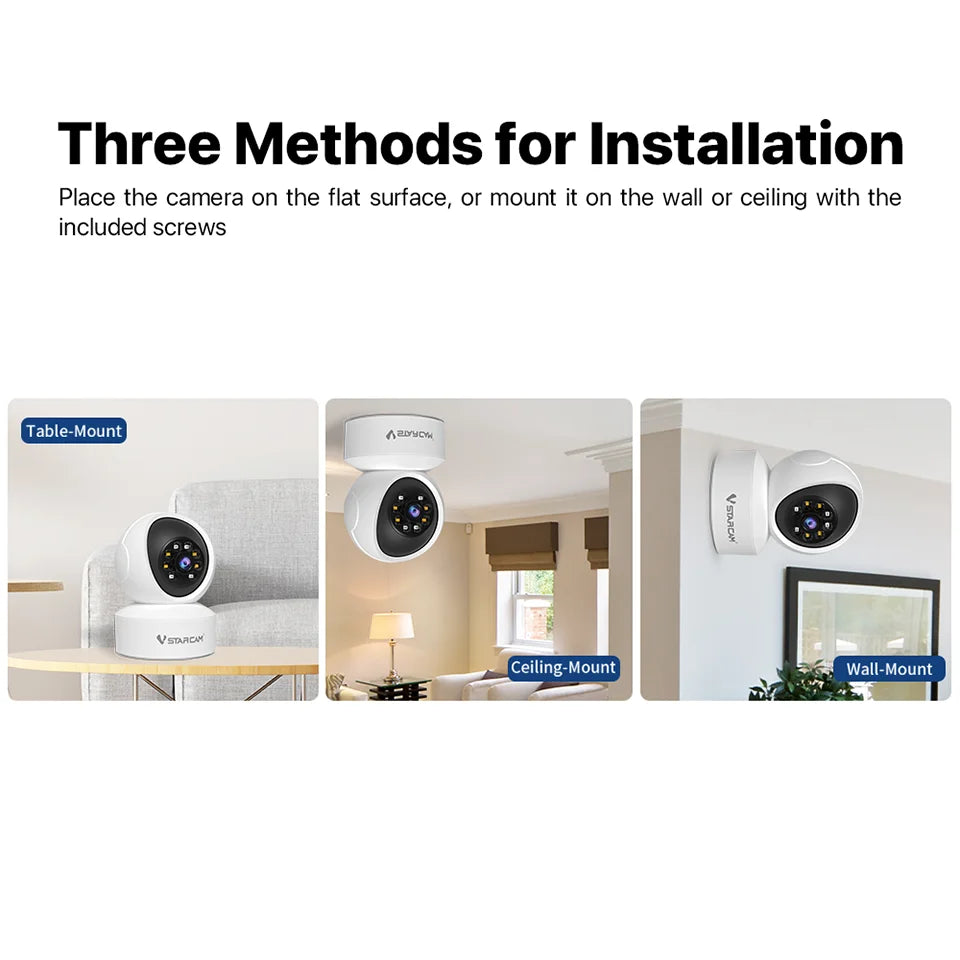 Vstarcam Indoor Security Camera for Home 360° Coverage Color Night Vision 2-Way Audio Motion Detection Customize Zone