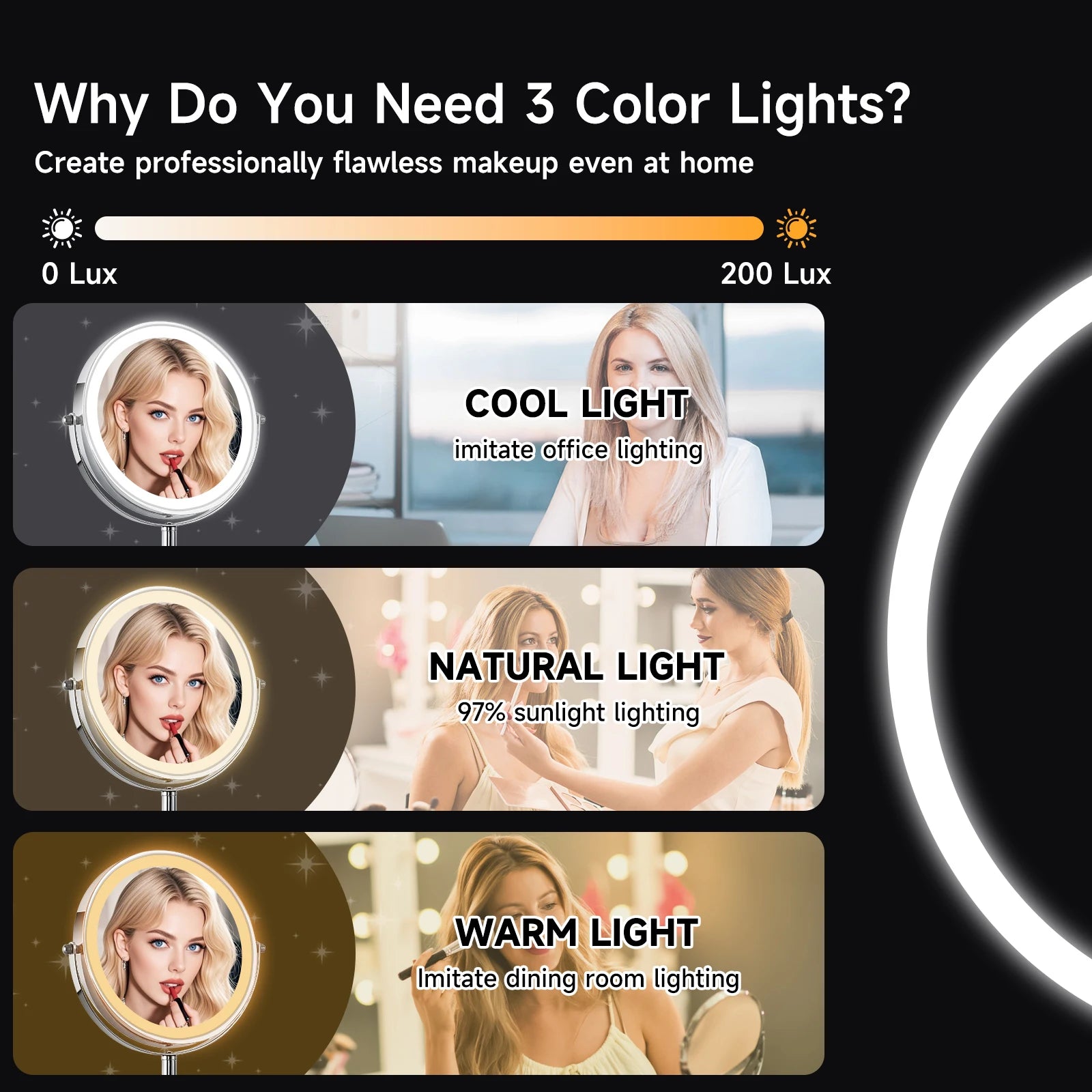 Lighted Makeup Mirror with Brighter Lights,1x/10xTrue HD Magnifying Tabletop Vanity Mirror with Touch Control, 360°Rechargeable