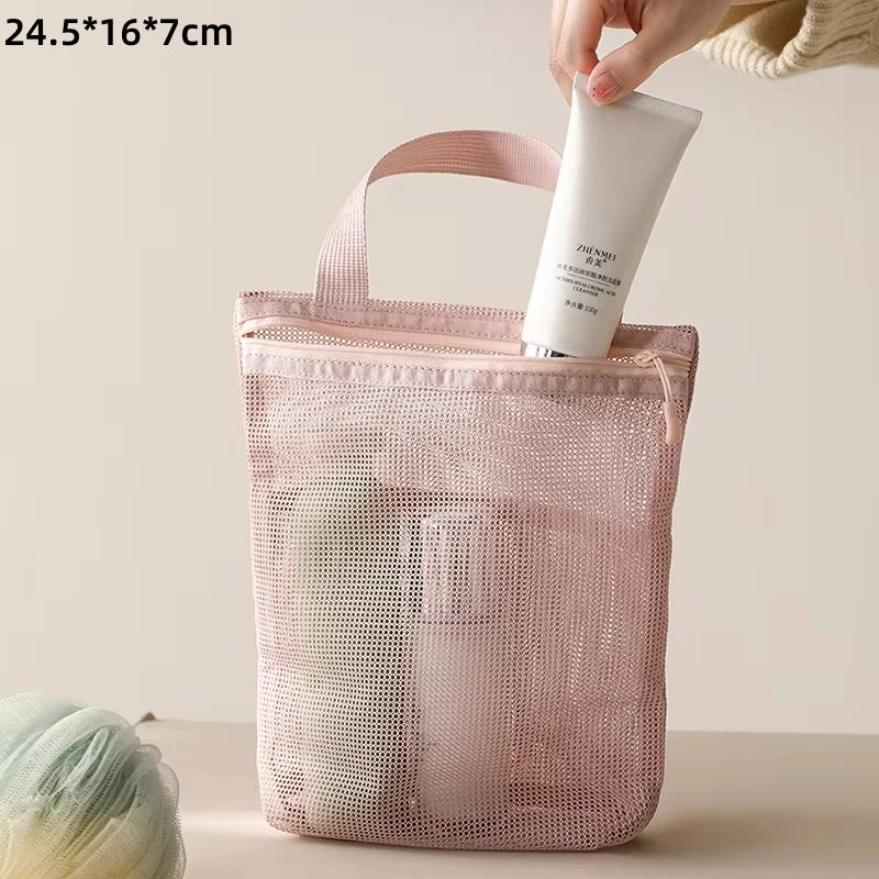 Mesh Makeup Toiletry Storage Bags Handbags Portable Travel Washing Body Shower Tools Organizer Hanging Cosmetic Organizer Pouch - Smarsty
