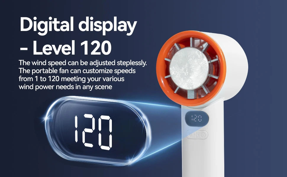 Portable Fan 120-Speed Digital Display Ice Cooling Tech Stylish Semiconductor Condensation Mini Personal Fan for Home, Office