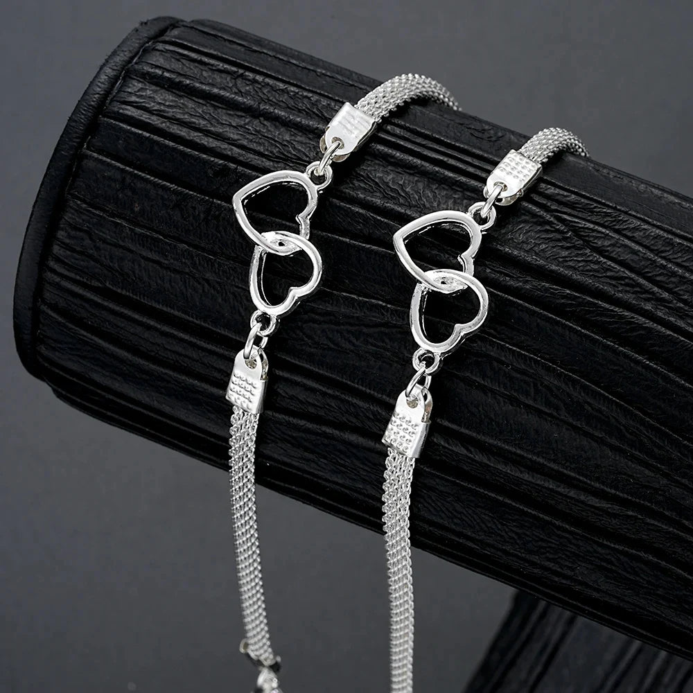 Couple Heart Bracelets Set Silver Matching Jewelry Gift - Smarsty