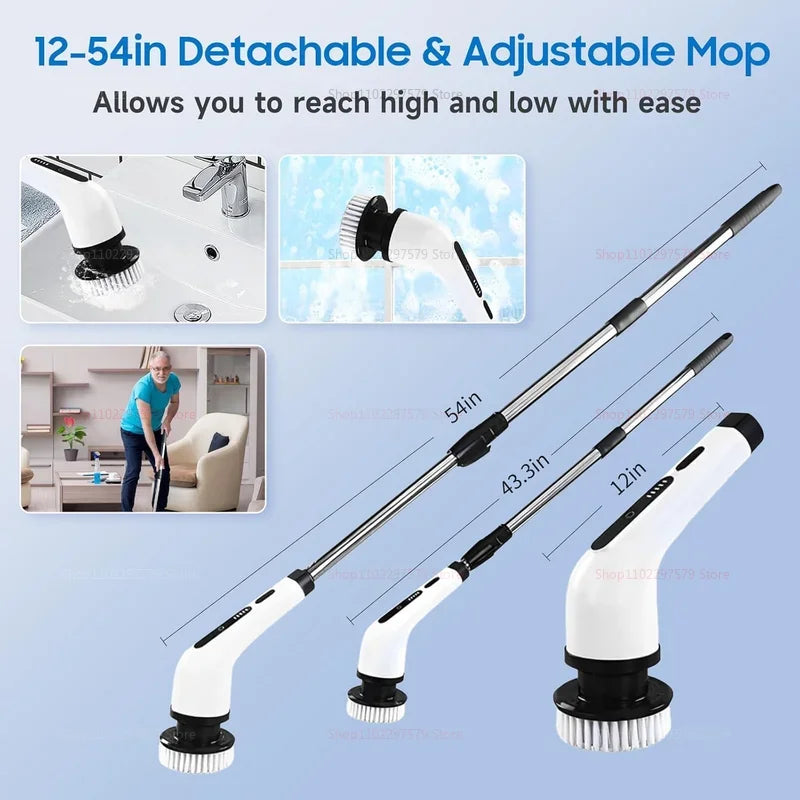 9 in 1 Electric Spin Scrubber Cordless Cleaning Brush Shower Scrubber Adjustable Extension Handle Waterproof For Tub Tile Floor - Smarsty