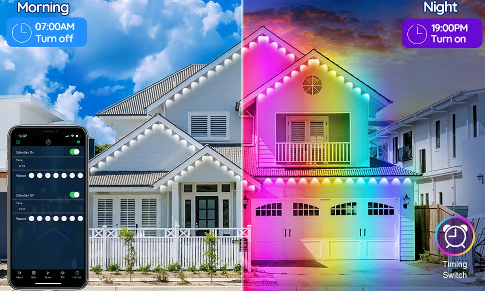 300FT 180LED Permanent Eaves LED Lights Outdoor Waterproof RGB String Lights DIY Scene Christmas Birthday Holiday Party Lighting