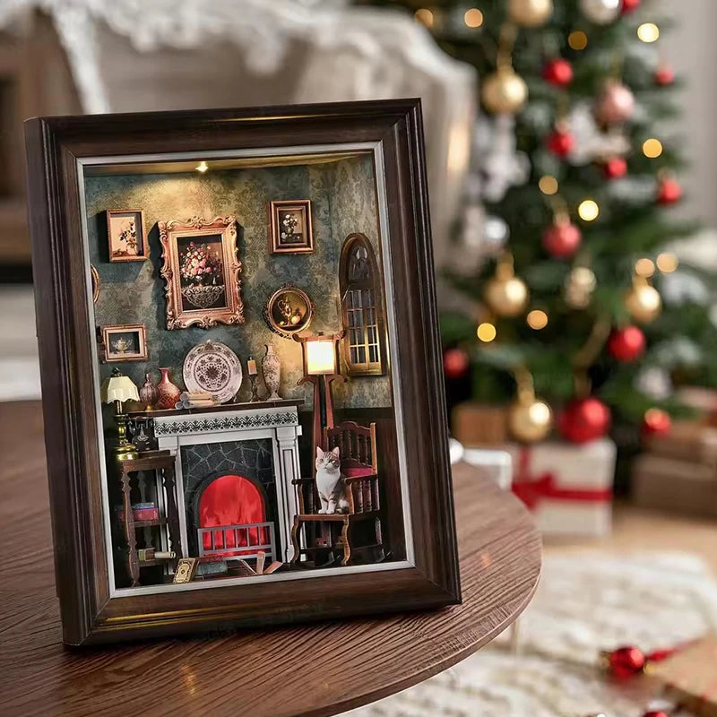 DIY Book Nook Kit 3D Miniature Wooden Doll House Photo Frame Ornament Bookshelf Insert Retro Booknook Decor For Birthday Gifts by Smarsty
