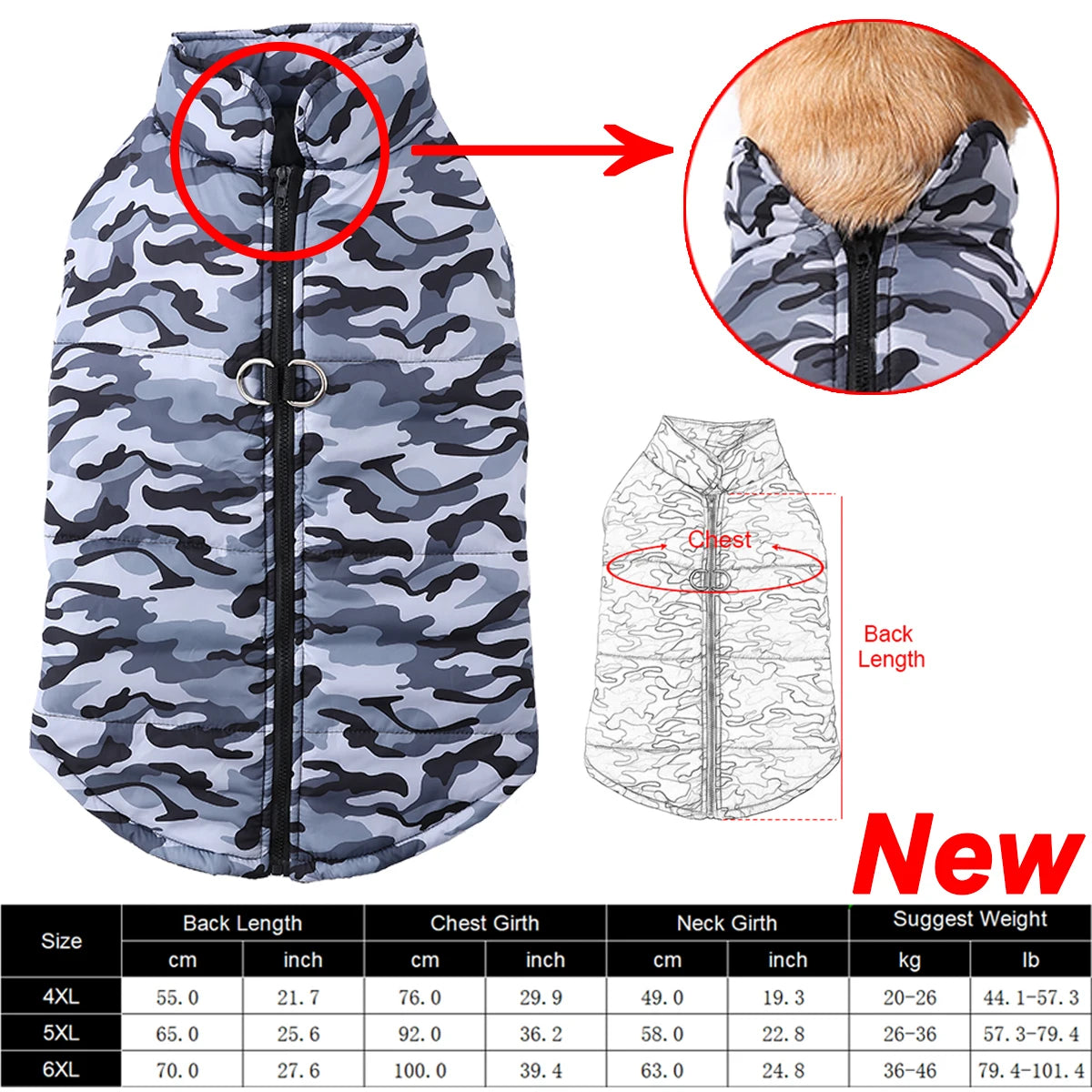 Waterproof Winter Dog Coat with Camouflage Print - Smarsty