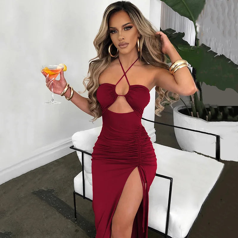 Sleeveless Sexy Female Midi Backless Dresses Slim Night Club Party Women's Dress Bodycon Vestidos Elegantes Para Mujer - Smarsty