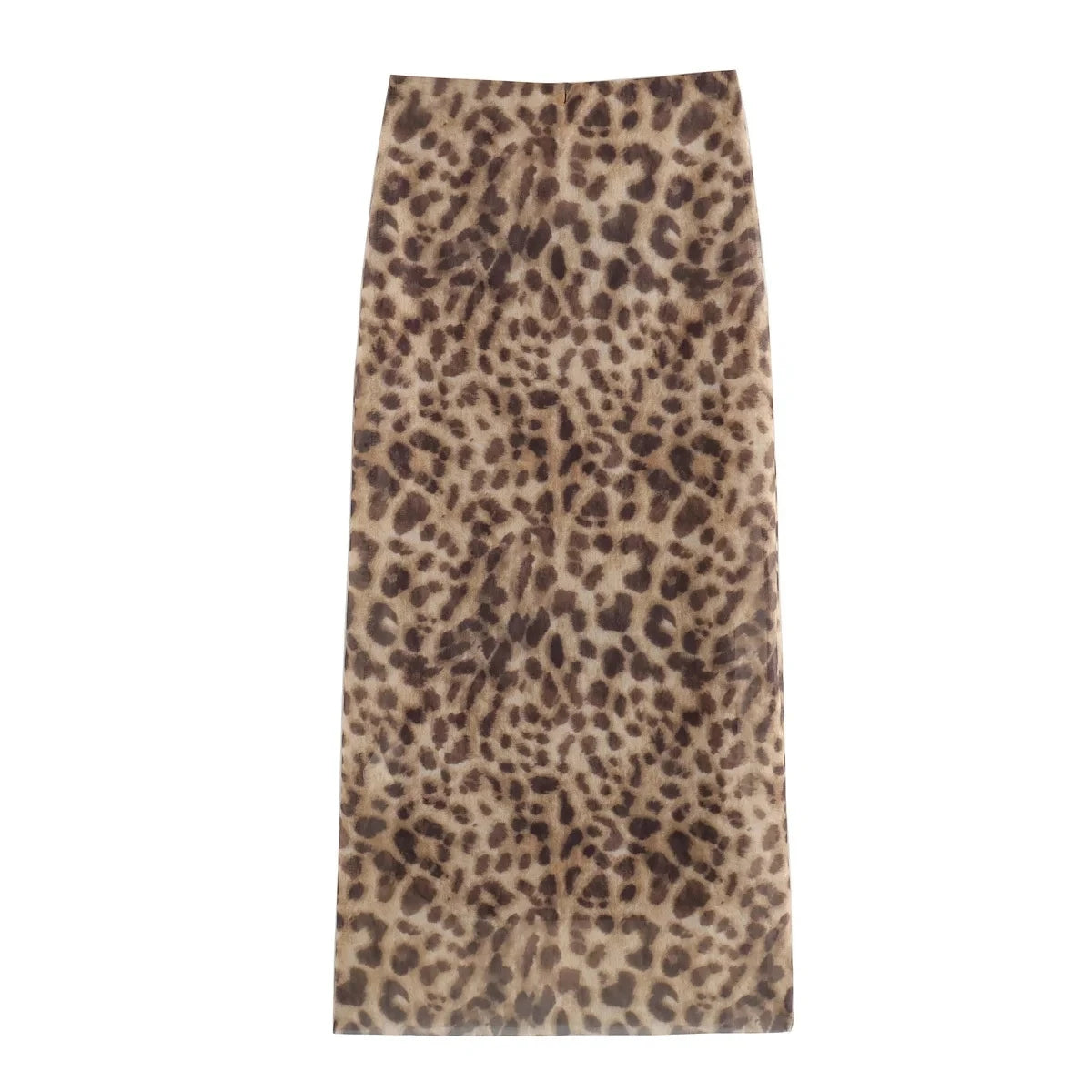 Women Leopard Tulle Midi Skirt 2024 Summer Fashion High Waist Elasticated Waistband Long Skirts Streetwear - Smarsty