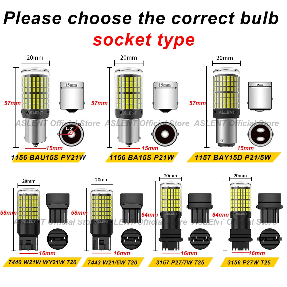 2pcs 1156 BA15S P21W BAU15S PY21W T20 7440 W21W 3157 1157 P21/5W W21/5W LED Bulbs 144smd Led 95% CanBus Lamp Turn Signal Light - Smarsty