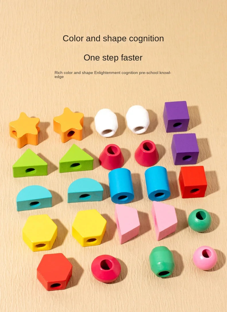Montessori Wooden Toys Color Shape Matching Puzzle Game Colorful Beaded Color Cognition Early Educational Toys Gift for Children - Smarsty