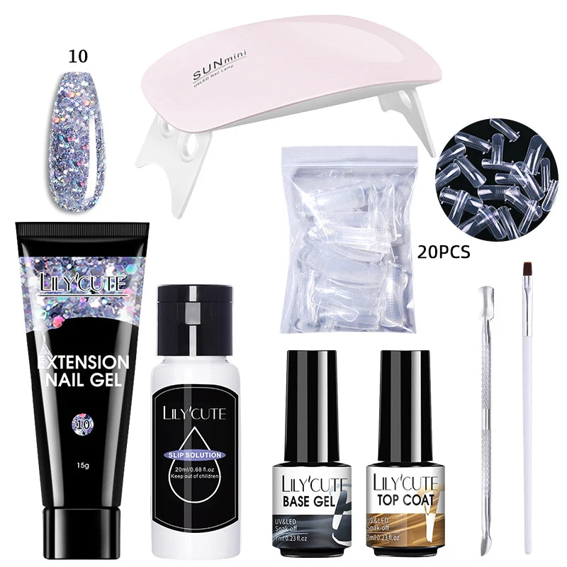 LILYCUTE Nail Gel Set with 6W LED Lamp for Quick Manicure - Smarsty