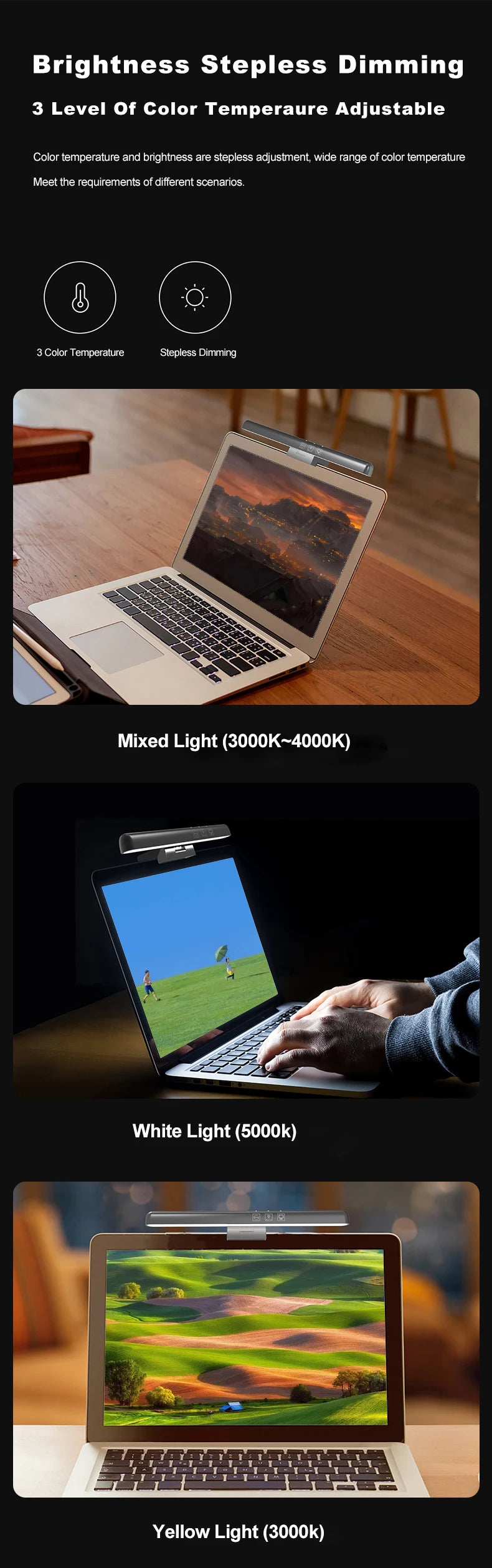 LED Computer Monitor Light Bar for Eye Protection and Dimming - Smarsty