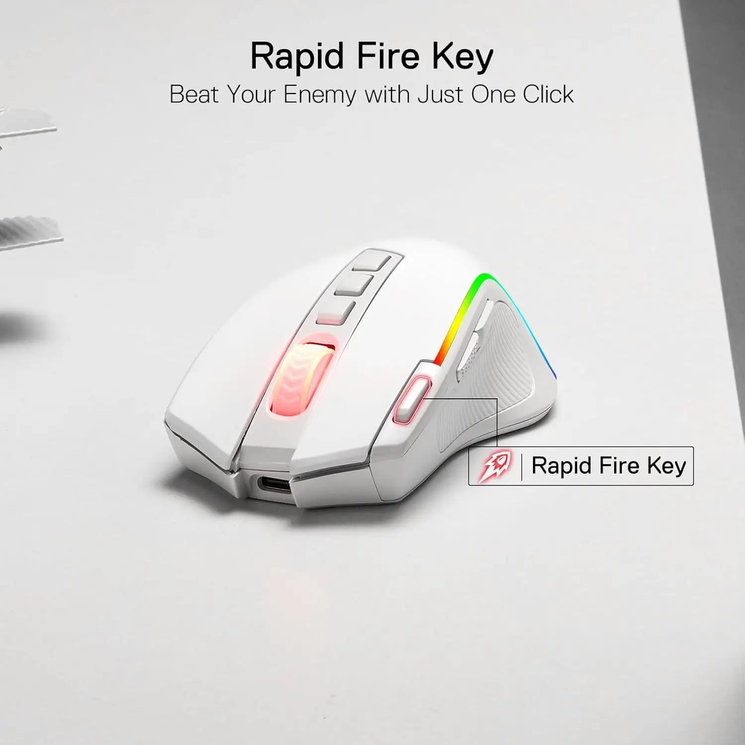 Redragon M612 PRO RGB 8000 DPI Wired/Wireless 9 Programmable Buttons 6 Backlit Modes Gaming Mouse, White