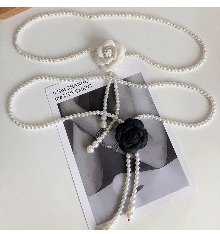 Pearl Waist Belt for Women Elegant Camellia Design - Smarsty