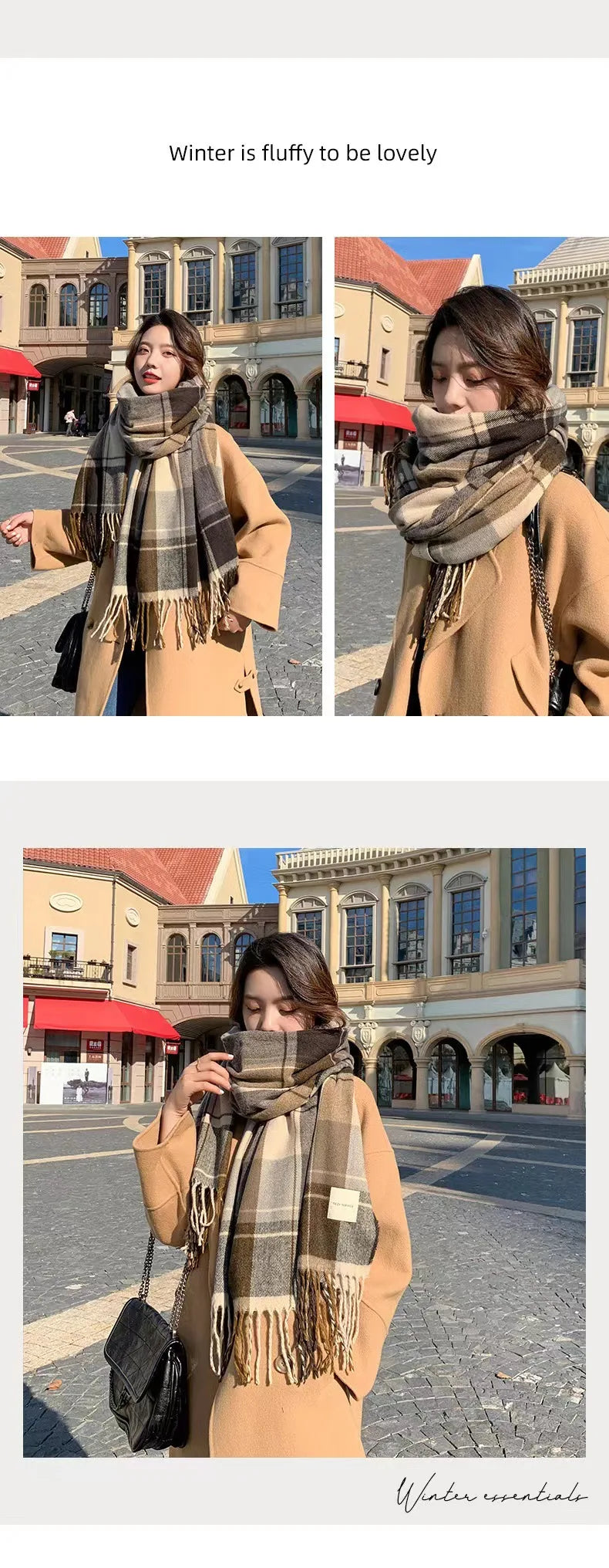 Women’s Winter Plaid Scarf Thick Warm Knit Shawl - Smarsty