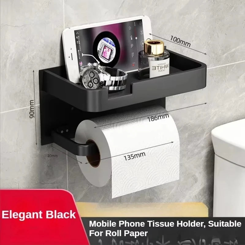 Black Gold Wall Mount Toilet Paper Holder with Shelf - Smarsty