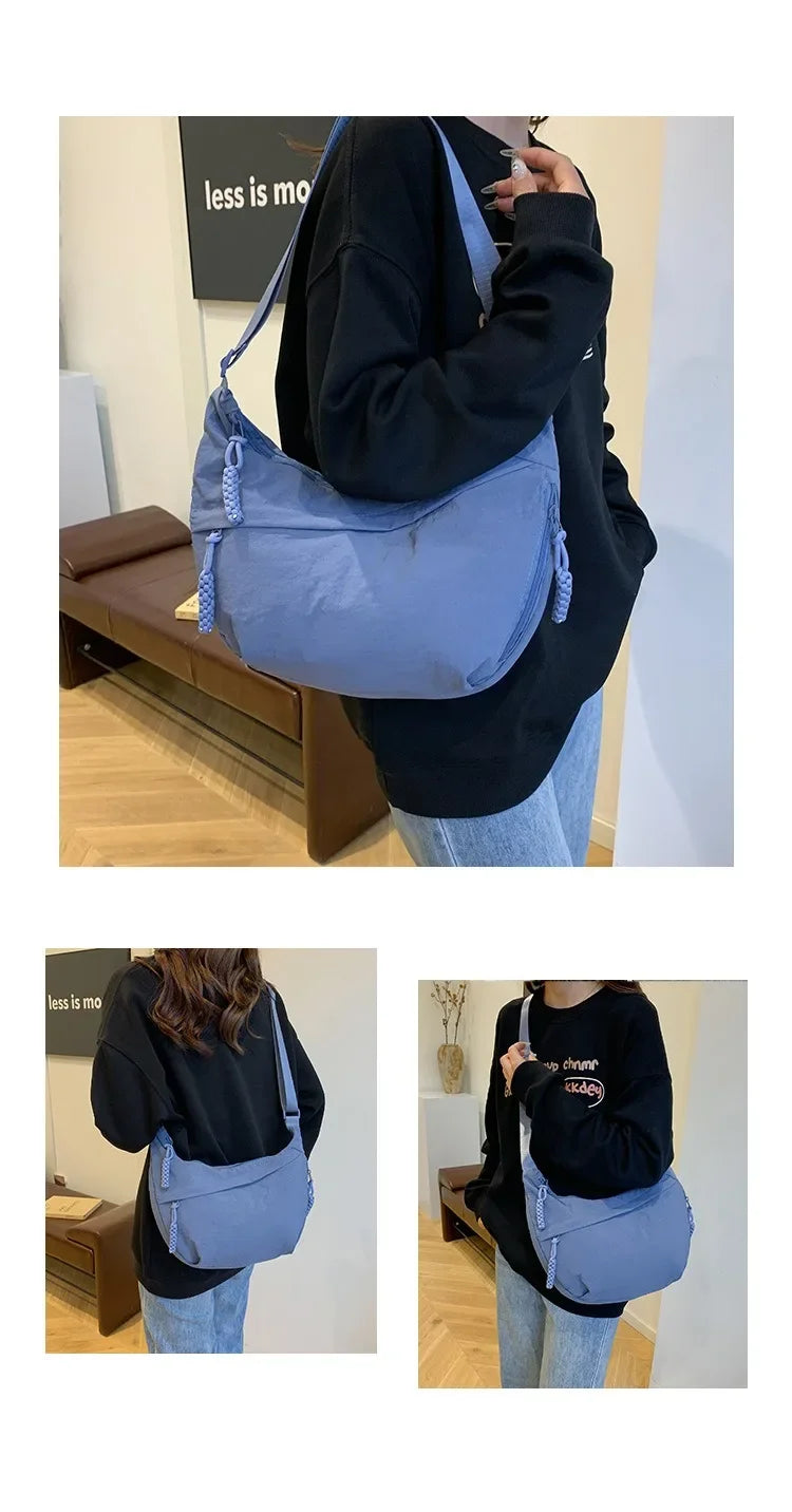 Minimalist Nylon Shoulder Bag With Multifunctional Storage - Smarsty