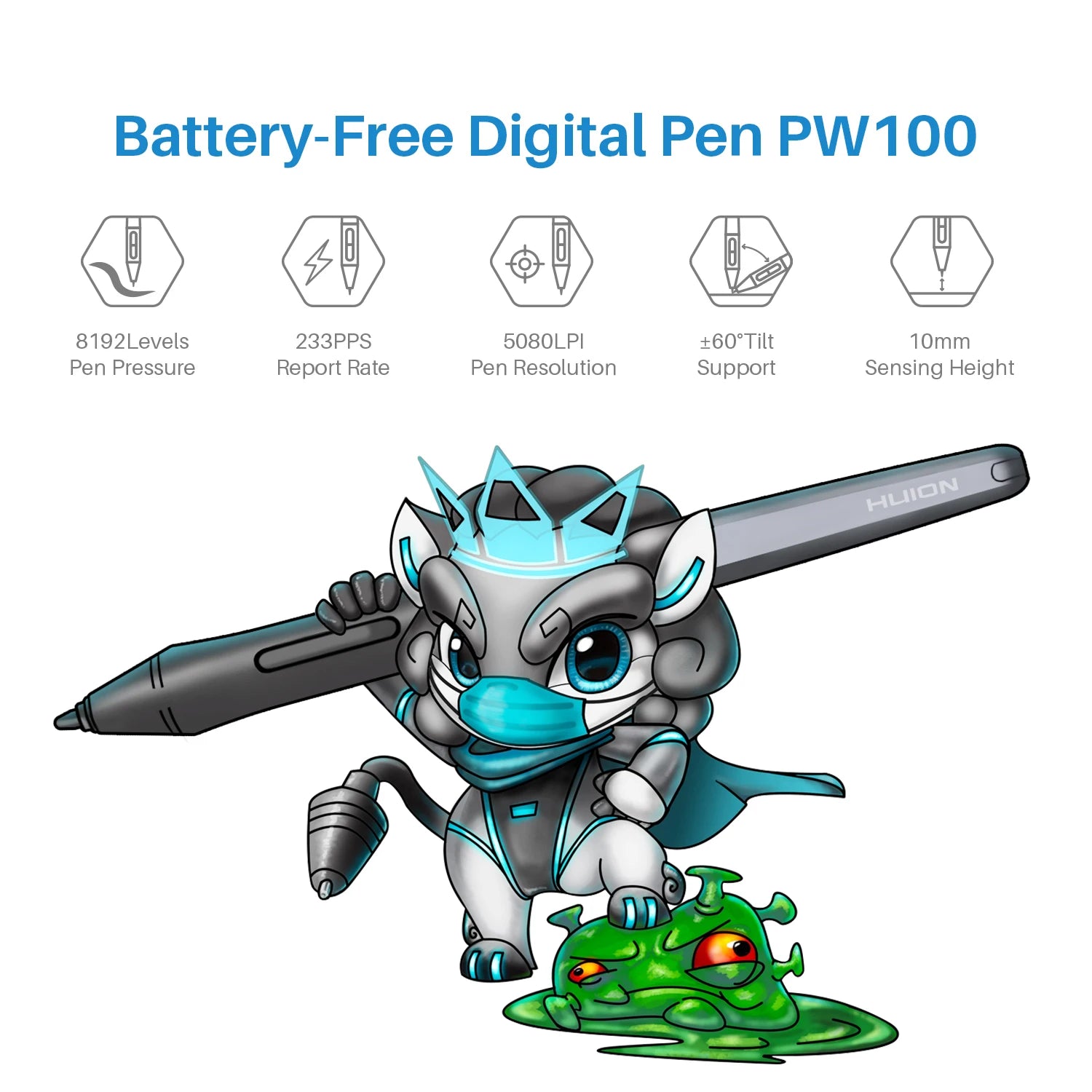 HUION Inspiroy H1060P Graphics Drawing Tablet with 8192 Pressure Sensitivity Battery-Free Stylus and 12 Customized Hot Keys, 10