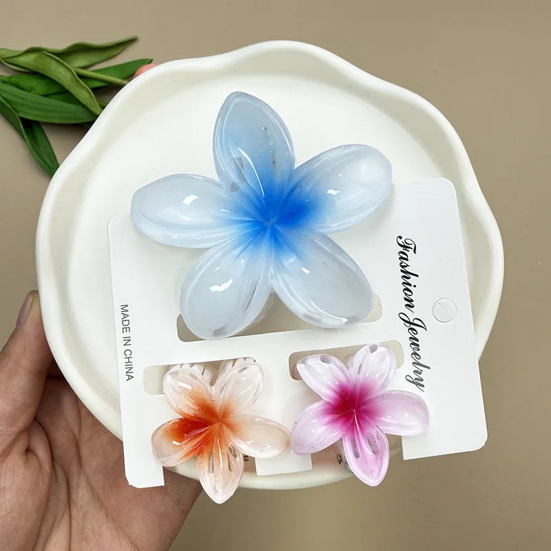 Bohemian Plumeria Hair Claw Clips Set Lightweight Beach - Smarsty