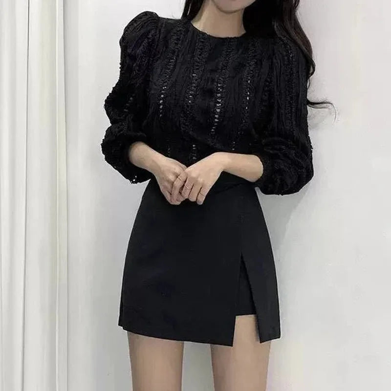 Black Mini Skirts Women Irregular Side Slits High Waist A Line Shorts Skirts Summer Korean Fashion Chic Hip Wrap Skirt Female - Smarsty