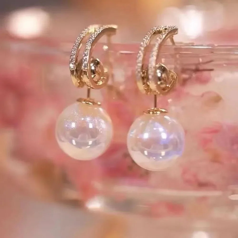 Pearl Long Earrings With Rhinestones For Wedding Fashion - Smarsty