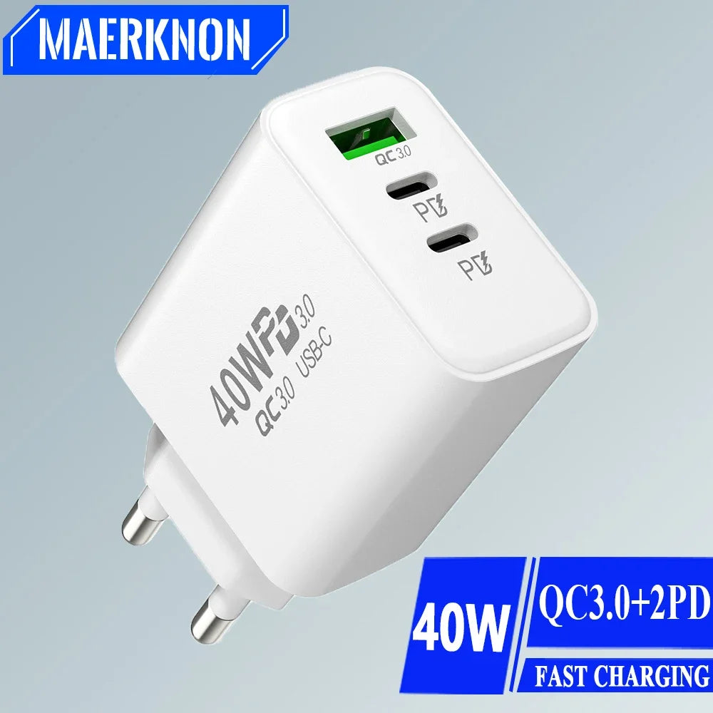 40W USB C PD Fast Charger Multi Port iPhone Xiaomi - Smarsty