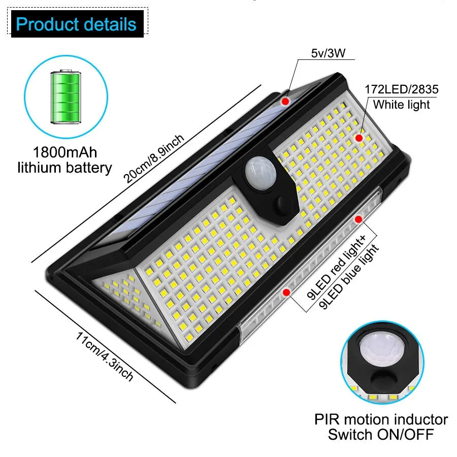 190LED Solar LED Wall Lamp with Motion Sensor and 4 Modes - Smarsty