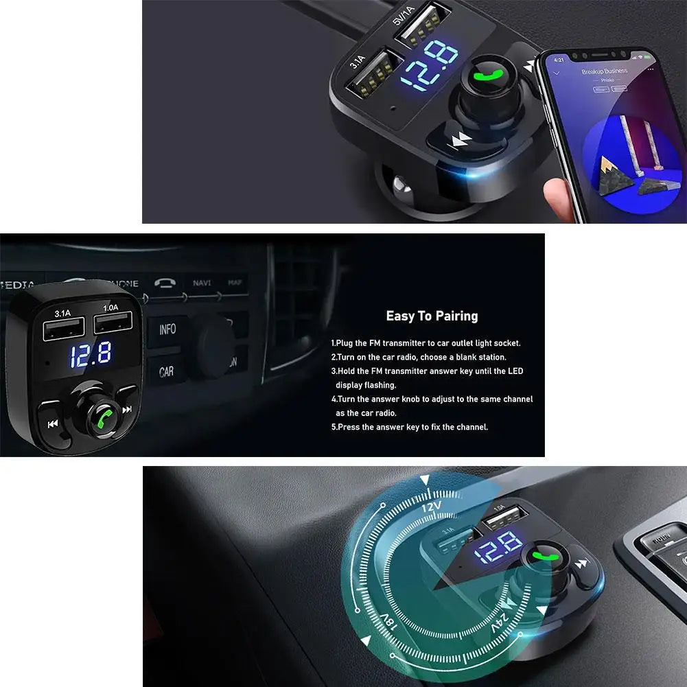 Wireless Bluetooth Car Charger With FM Transmitter Dual USB - Smarsty