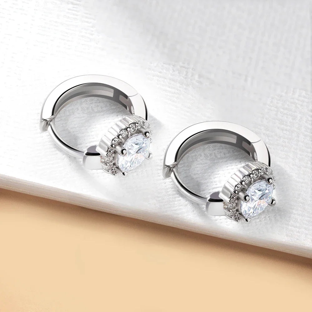 Moissanite Hoop Earrings Sterling Silver Bridal Sparkle - Smarsty
