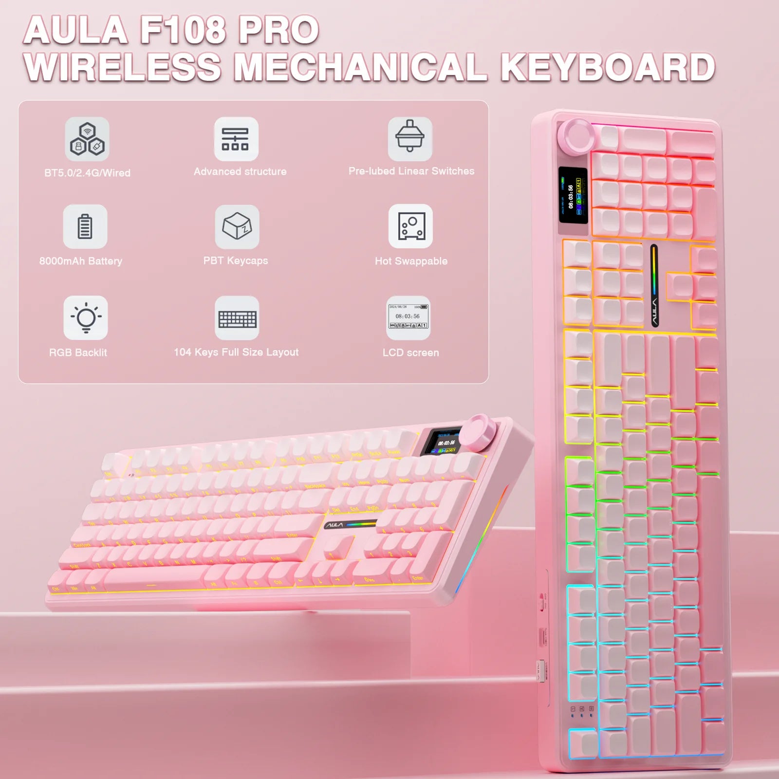 Wireless Gaming Keyboard With Macro Keys And TFT Display