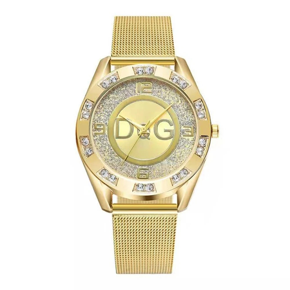 Luxury Women's Diamond Quartz Watch with Gold Mesh Strap - Smarsty