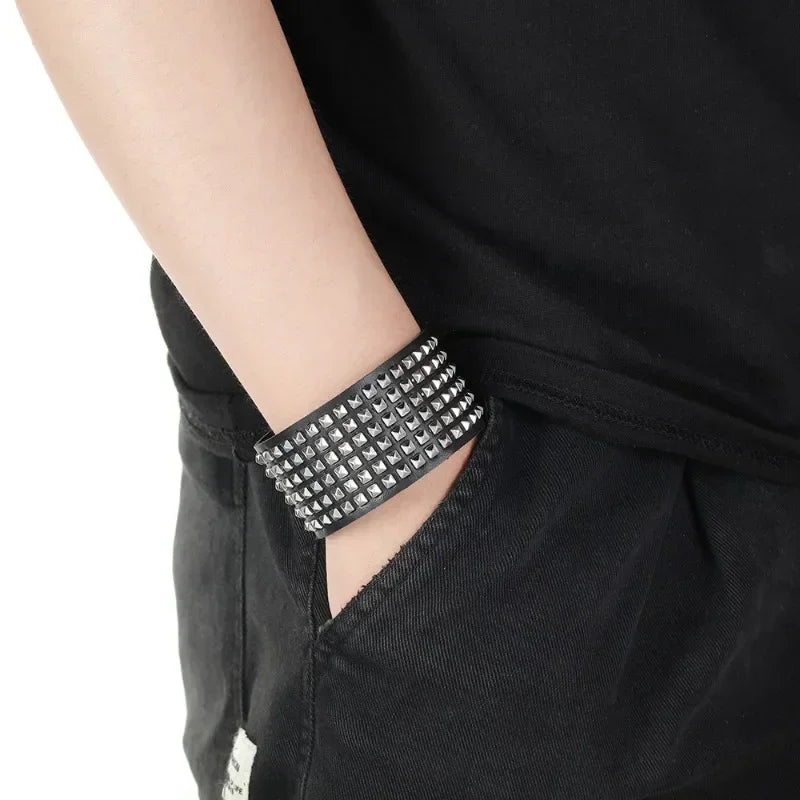 Unisex PU Leather Punk Bracelet with Spikes and Skull - Smarsty