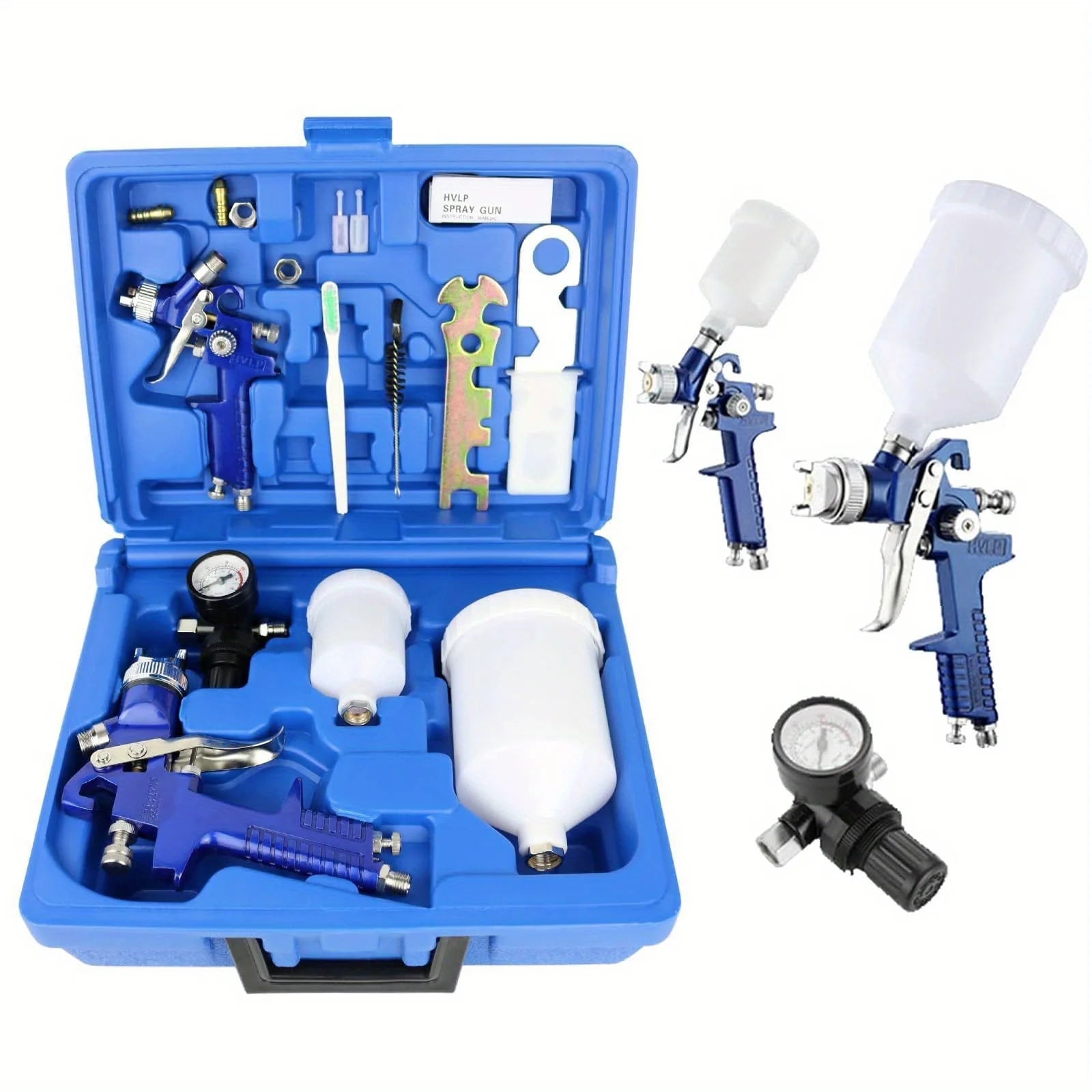 2 Pcs/Set HVLP Paint Sprayer Set, 0.8MM & 1.4MM Nozzle Professional Air Gravity Feed Spray Gun Kit for Car Furniture Painting