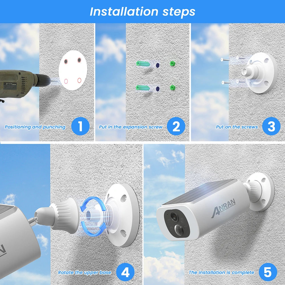 ANRAN 2/3/4 PCS Outdoor Wireless WIFI Camera 2.4G 3MP Battery Solar Security Camera Floodlight Color Night Vision Local Alarm - Smarsty