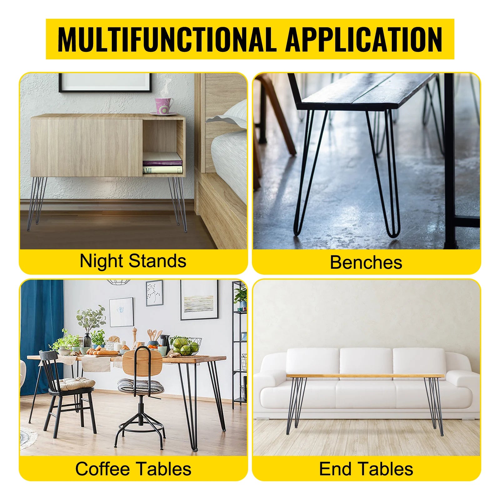 SucceBuy 4Pcs Metal Table Legs 16-40 Inch 3-Rod Hairpin Furniture Legs DIY Home Bench Dining Desk End Coffee Table Feet