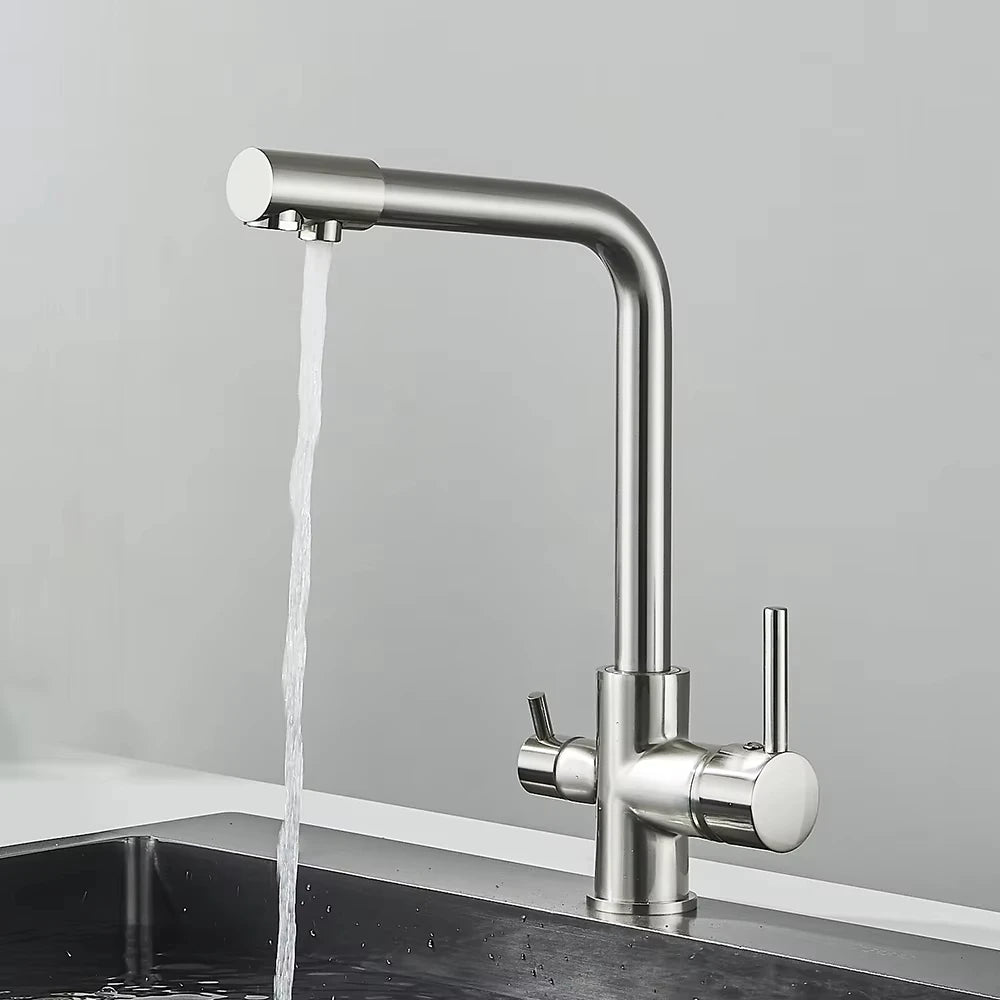 Chrome Kitchen Faucet with Pure Water Filter and Dual Handles - Smarsty
