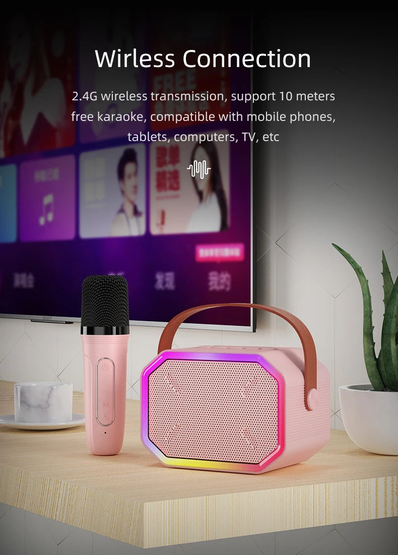 Mini Karaoke Machine for Kids Portable Karaoke Machine Bluetooth Wireless Microphones LDE Light Toys Gifts for Girls Boys - Smarsty