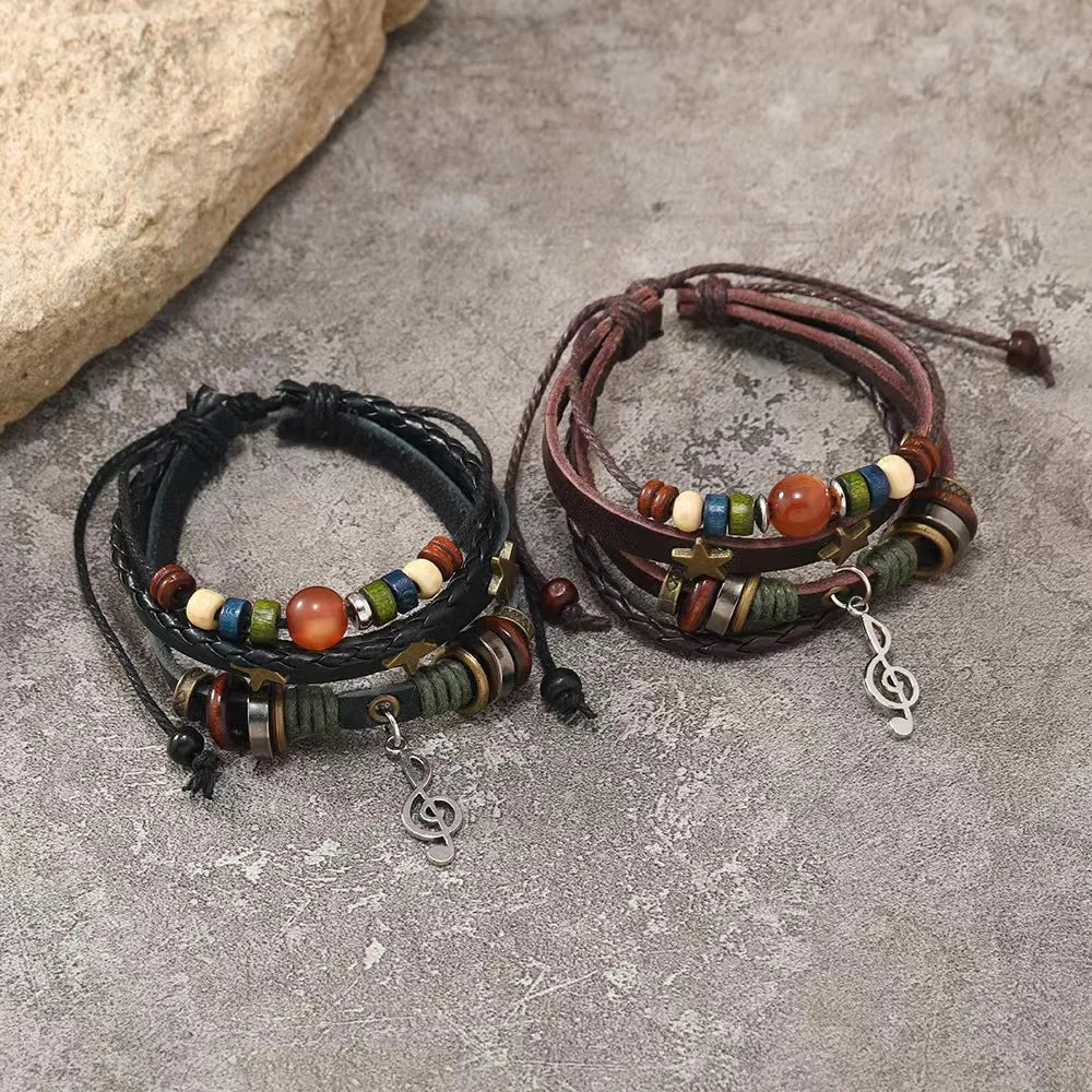 Handmade Leather Wrap Bracelet With Adjustable Beads - Smarsty