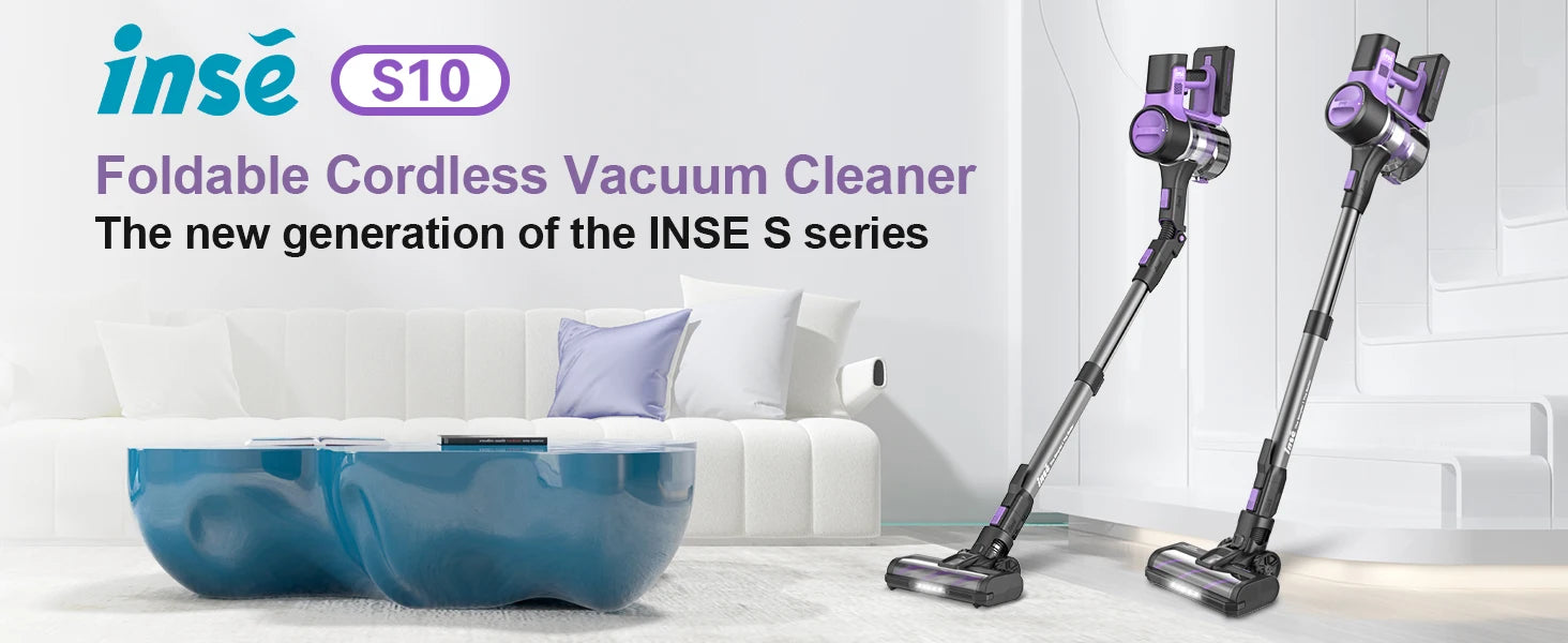 INSE S10 Cordless Vacuum Cleaner, 6-in-1 Stick Vacuum with 45Kpa Powerful Suction, Max 50 Min Runtime Rechargeable Battery - Smarsty