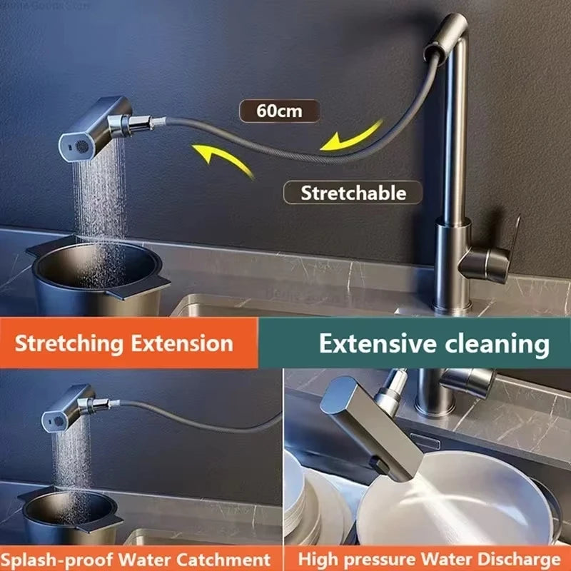 Flexible Stainless Steel Kitchen Faucet with Stream Shower Mode - Smarsty