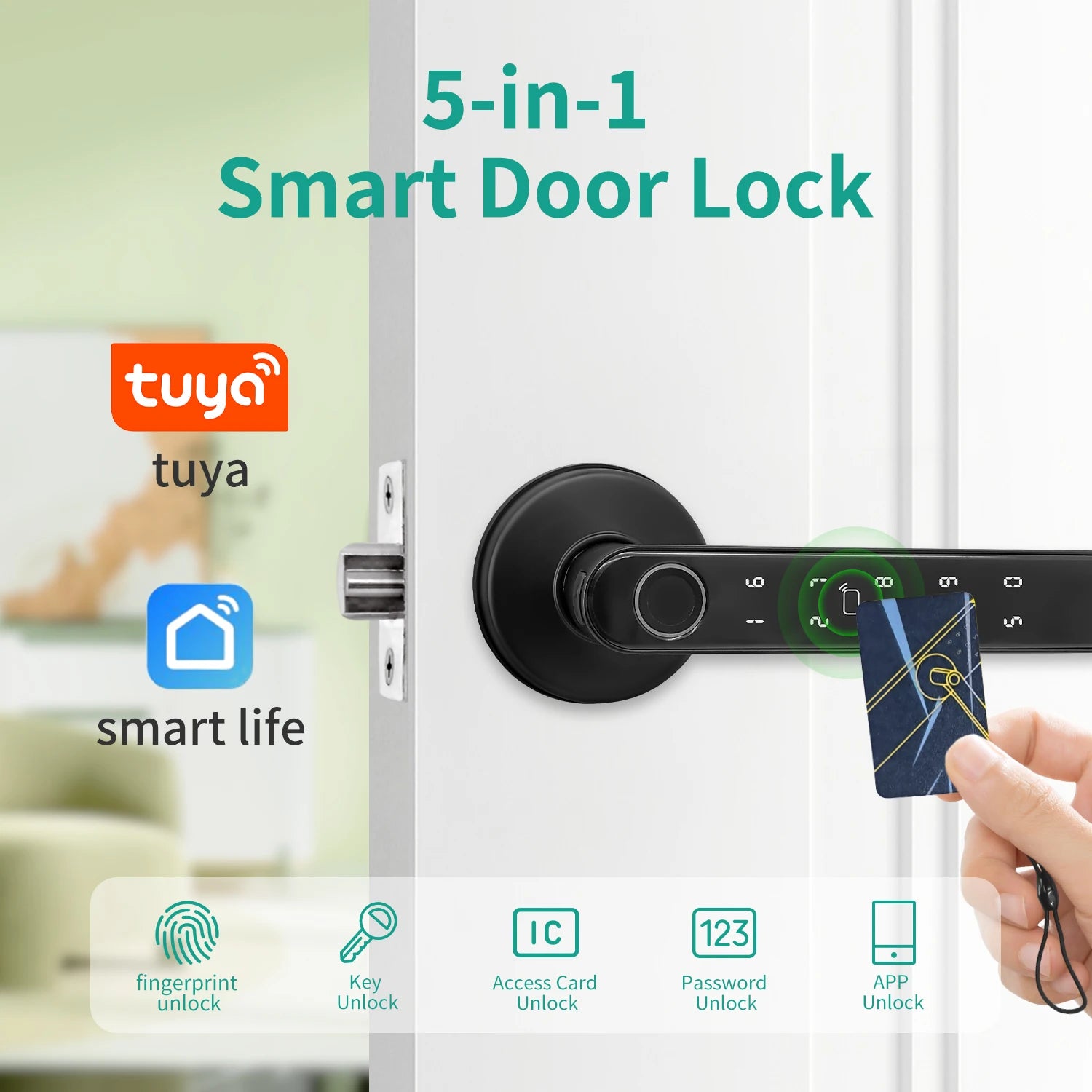 Tuya 5-in-1 Smart Door Lock with Fingerprint Access - Smarsty