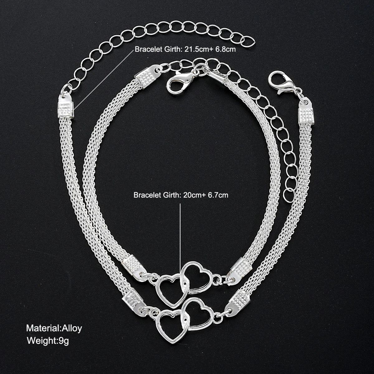 Couple Heart Bracelets Set Silver Matching Jewelry Gift - Smarsty