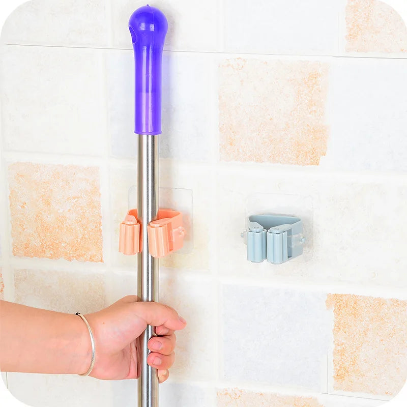 Mop Storage Storage Rack Bathroom Suction Hanging Pipe Traceless Mop Clip Broom Hanger Wall-Mounted Waterproof Mop Rack by Smarsty