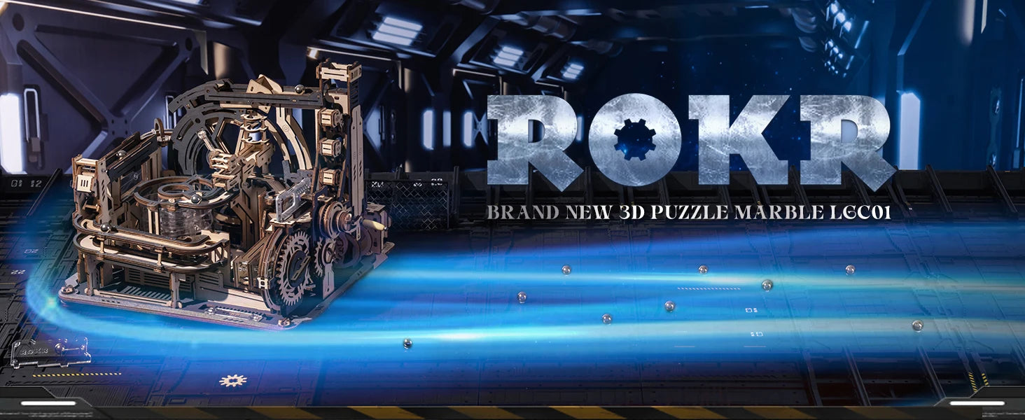 ROBOTIME Rokr Electric Marble Run with Light 3D Puzzle Toys Marble Spaceport Gifts for Kids Children Connect With Night City