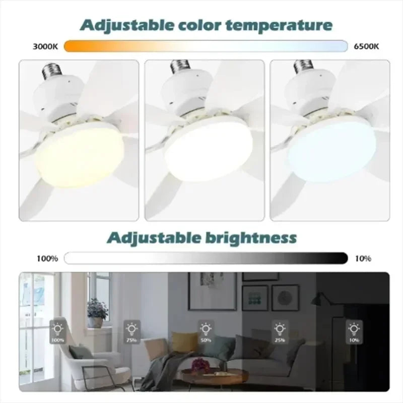 Ceiling fan light E27LED40W Strong wind 85-265V silent electric ceiling fan light remote control 85-265V living room kitchen