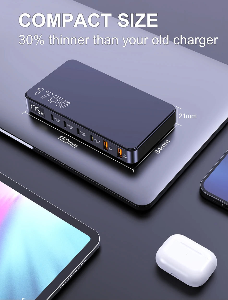 GaN USB C 6Port Desktop Charger With Fast LED Display - Smarsty